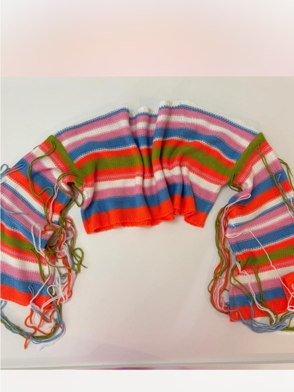 Striped Multicolor Knit Crop Top - Pink & Blue